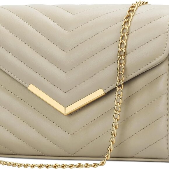 Lightweight A-beige Vegan Leather Clutch with Crossbody Chain - 9x2x6.5 inches - Picture 1 of 7